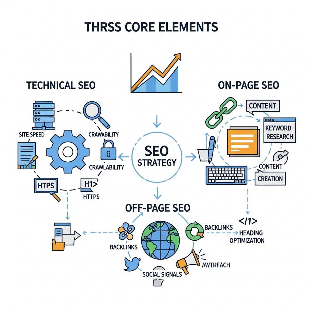 SEO戦略の3要素を図解したイラスト